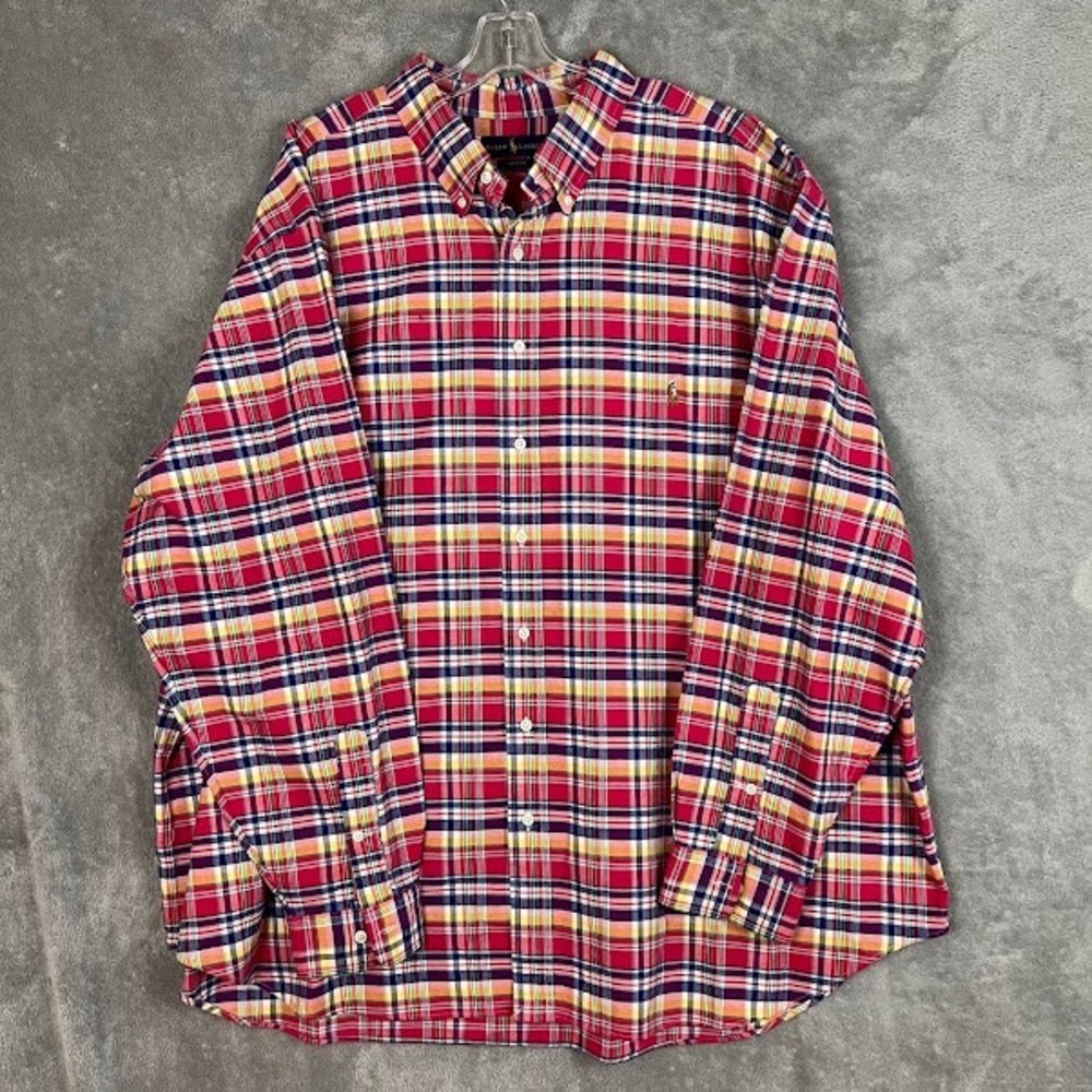 Ralph Lauren Classic Fit Button Down Shirt Mens 3XB Plaid Flesh Pony Preppy